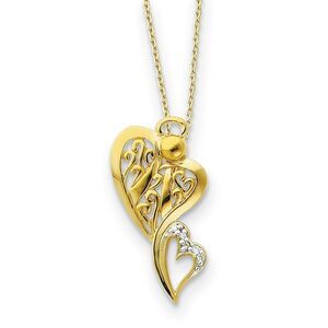 Angel of Protection Gold Plated Heart Necklace with Cubic Zirconia